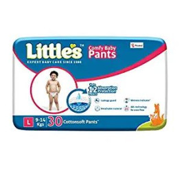Little's Baby Pants Diapers with Wetness Indicator and 12 Hours Absorption, Large (L), 9-14 kg, 30 pants